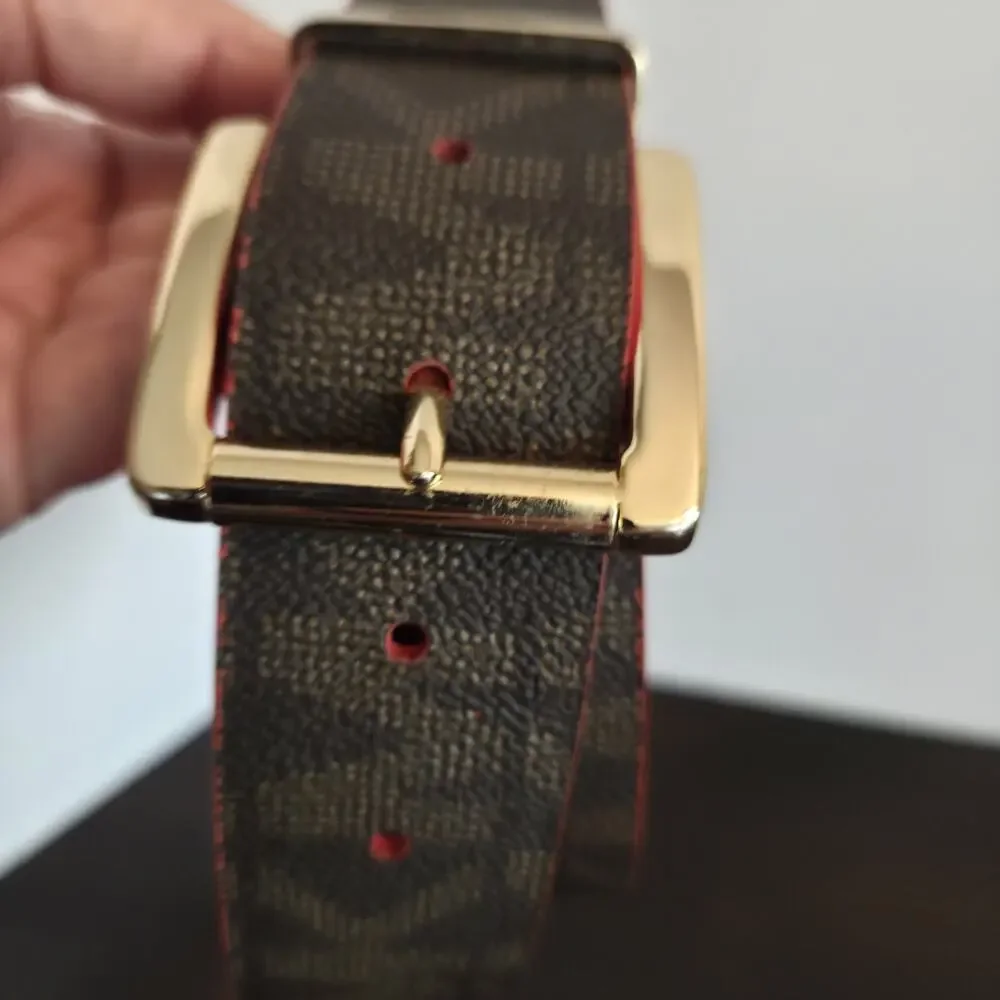 Michael Kors Reversible Belt Brown Red & Gold Leather Gold Buckle.l 36